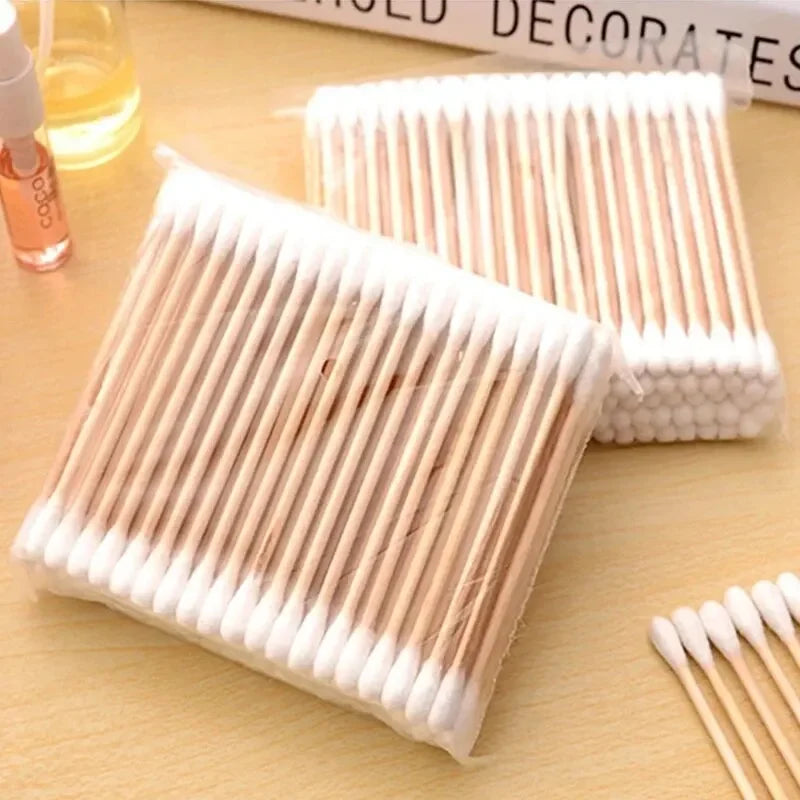 100pcs/500pcs Double Head Wood Cotton Swab
