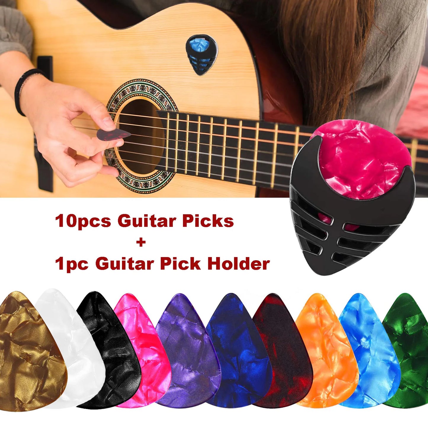 10pcs Guitar Picks & 1pc Pick Holder