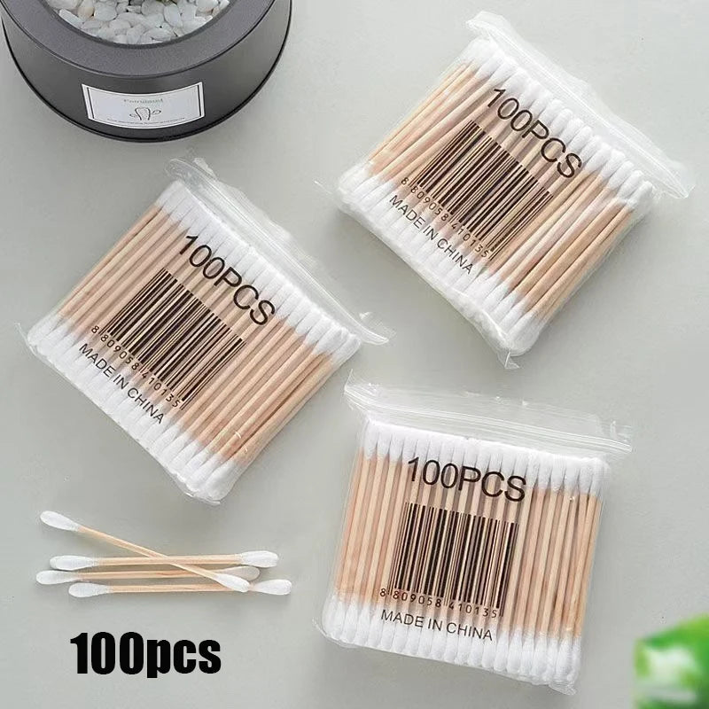 100pcs/500pcs Double Head Wood Cotton Swab