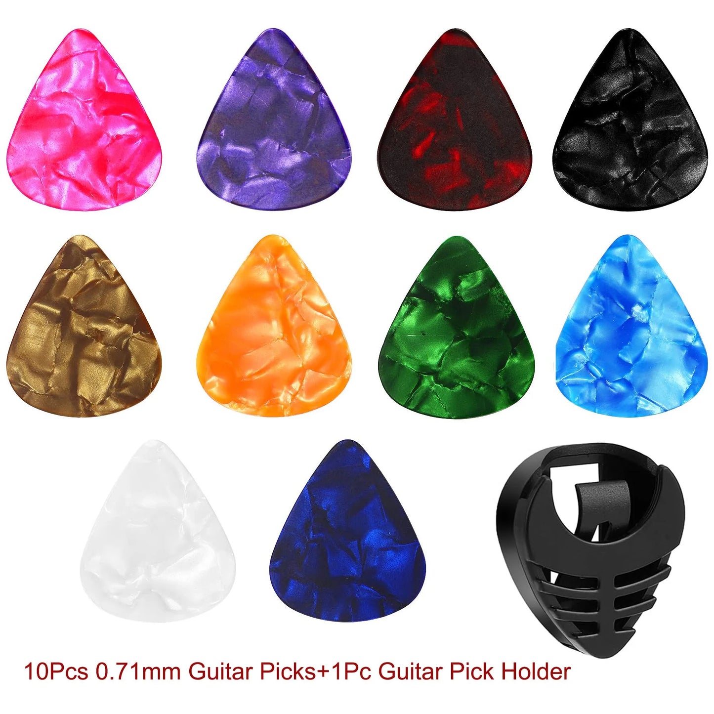 10pcs Guitar Picks & 1pc Pick Holder