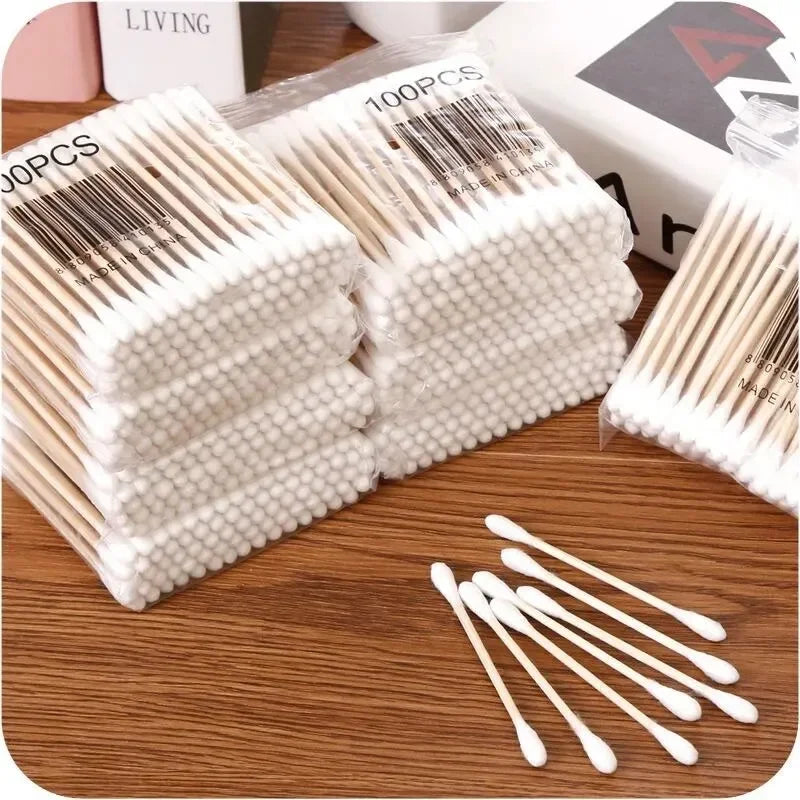 100pcs/500pcs Double Head Wood Cotton Swab
