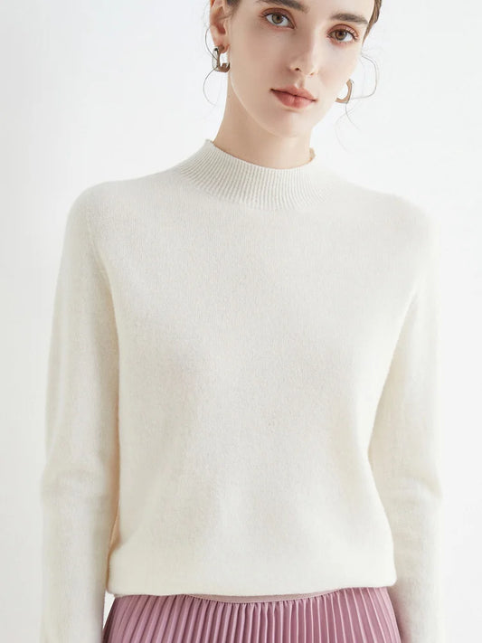 AOSSVIAO Solid Mock-neck Pullover Sweater For Women