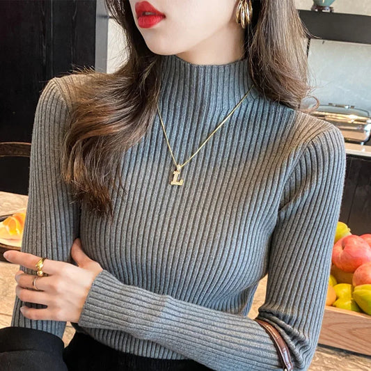 Long Sleeve Neck Knitted Women Sweater