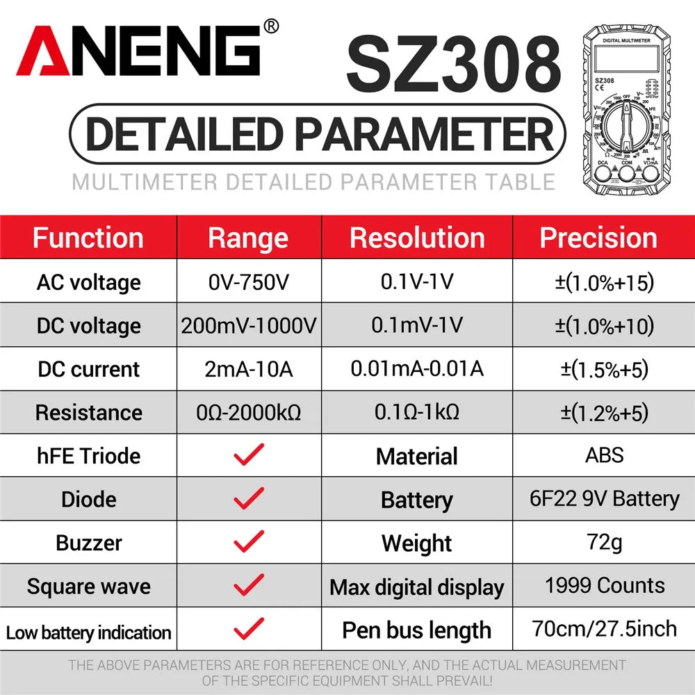 ANENG SZ308 Digital Multimeter AC/DC