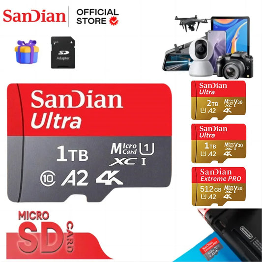 Sandian Real Capacity Micro SD Card 512GB 256GB 1TB 2TB Memory Card High Speed Cartao De Memoria 1/2TB For Smart Phone Nintendo Switch