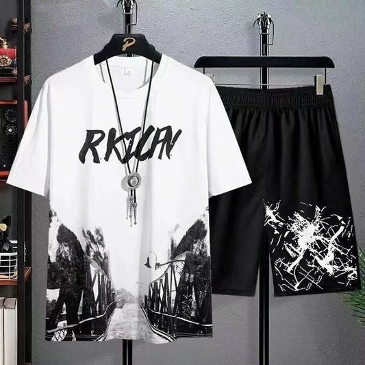 Men set Manga Graffiti Tees T-shirt + shorts 2-piece