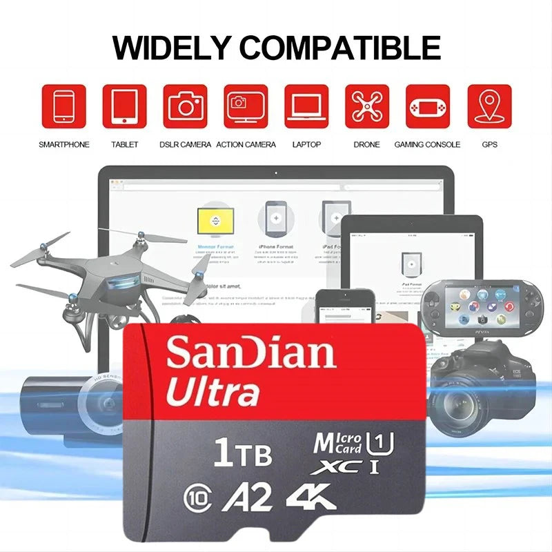 Sandian Real Capacity Micro SD Card 512GB 256GB 1TB 2TB Memory Card High Speed Cartao De Memoria 1/2TB For Smart Phone Nintendo Switch